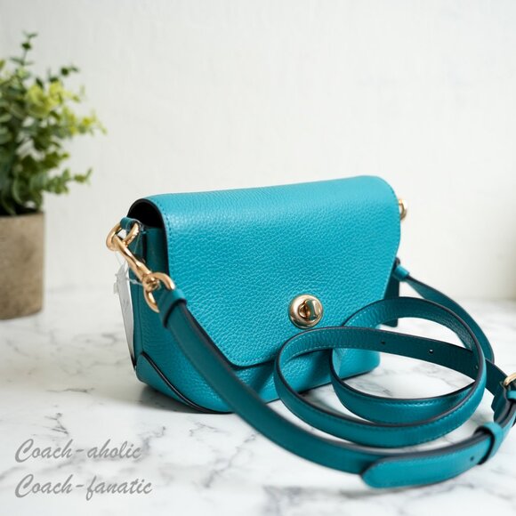 NWT Coach C2815 Karlee Crossbody Bag Pebble Leather in Teal - Picture 2 of 9